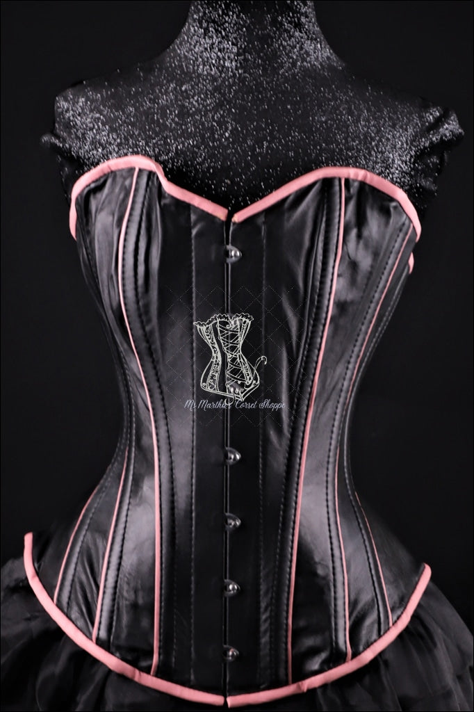 corset underbust C225 in pink and purple satin edged with black