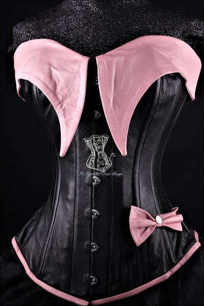 Ms. Martha Leather Pin Up Girl Overbust Corset - Black/Pink