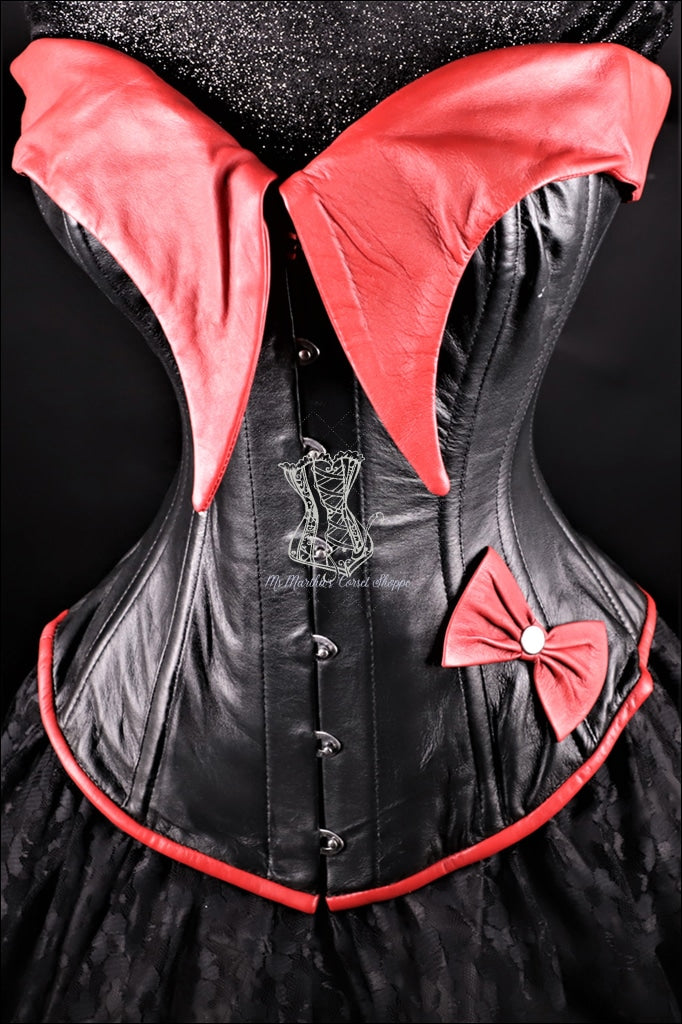 Ms. Martha Leather Pin Up Girl Overbust Corset - Black/Red