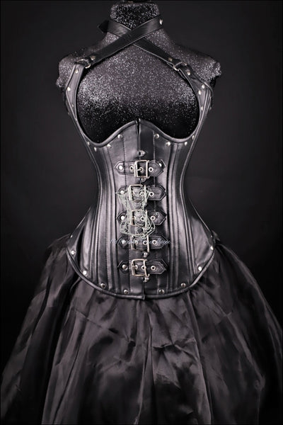 Plus Size Ophelia Underbust Leather Corset With Halter & Buckles