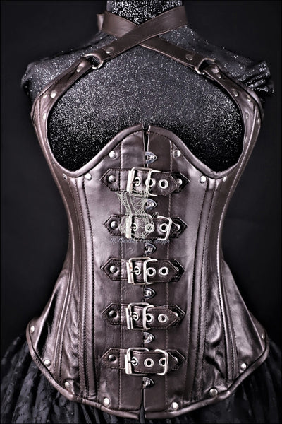 Ms. Martha Leather Underbust Corset with Buckles - Black