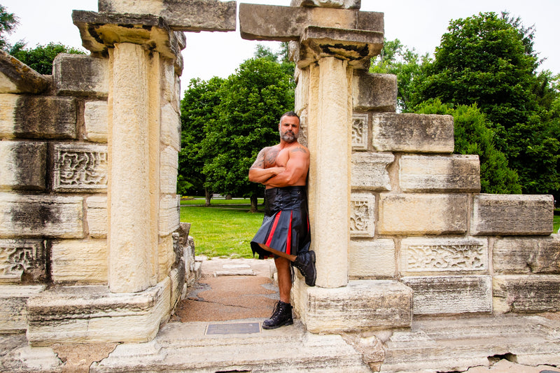 Men's Leather Kilt in Black & Red