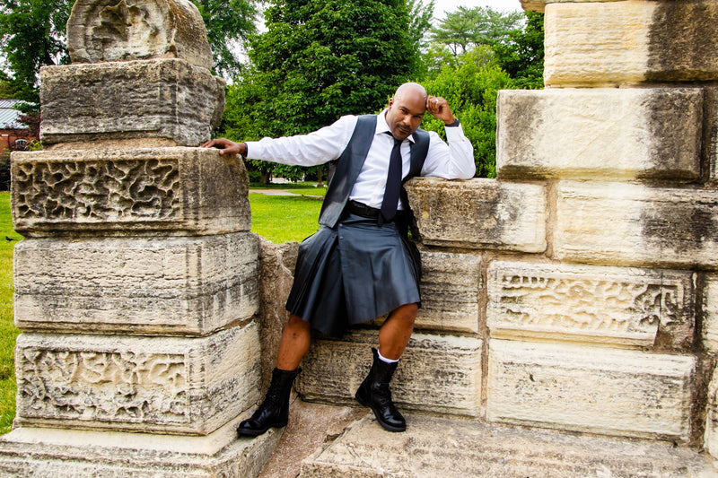 Men's Leather Kilt in All Black
