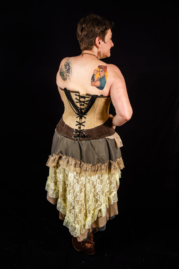 Leather Overbust Corset; Studded Beauty in Brown Suede