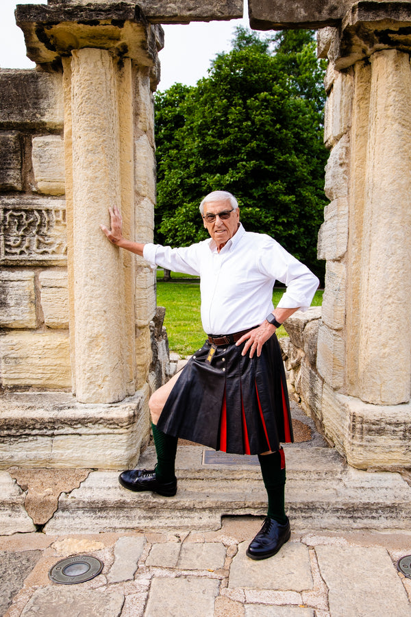 Men's Leather Kilt in Black & Red