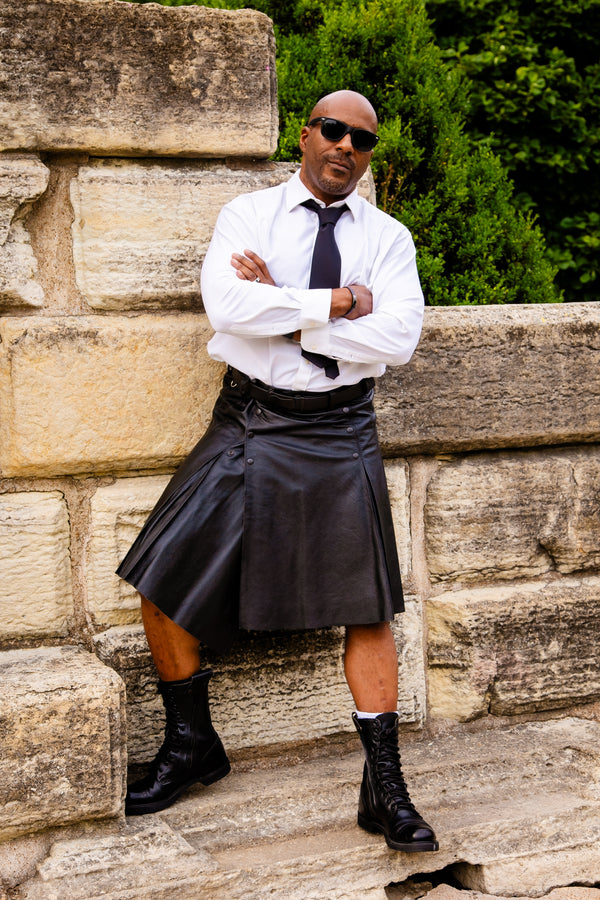Men's Leather Kilt in All Black