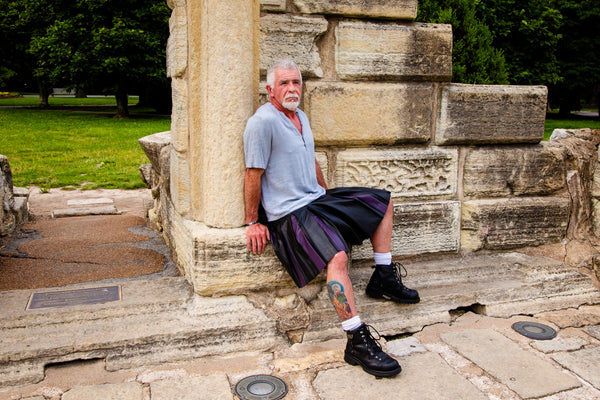 Men's Leather Kilt in Black & Purple