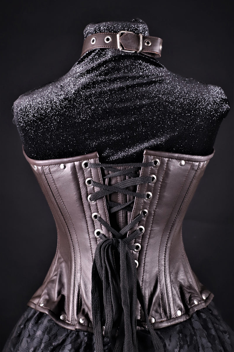 Buckle Halter Brown Leather Corset Underbust