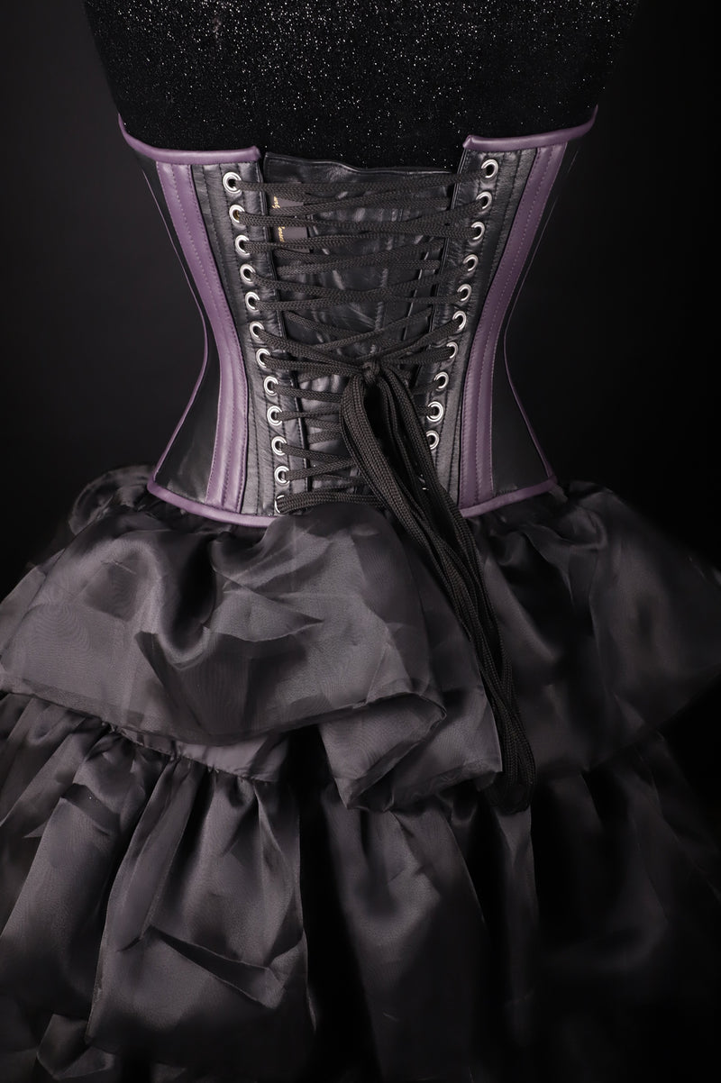 Best Black And Purple Leather Steel Boned Overbust Corset Waist Trainer