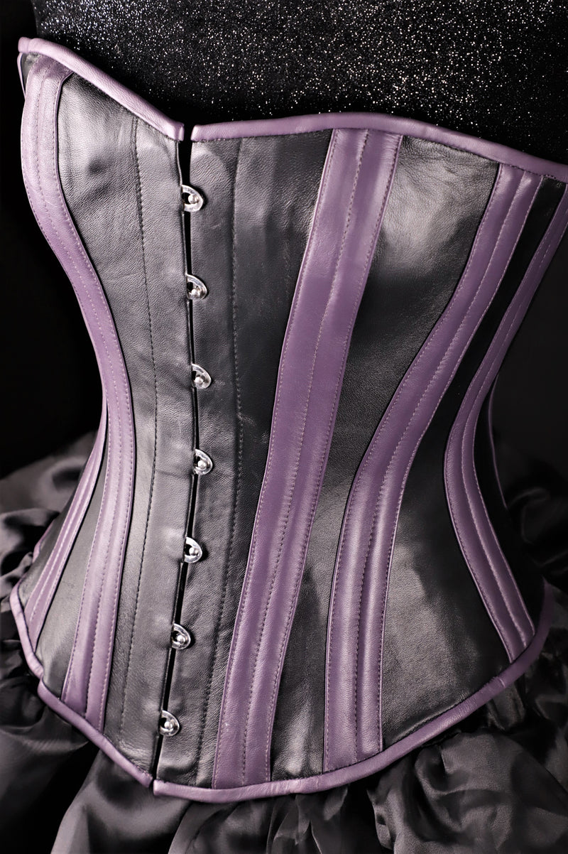 Best Black And Purple Leather Steel Boned Overbust Corset Waist Trainer
