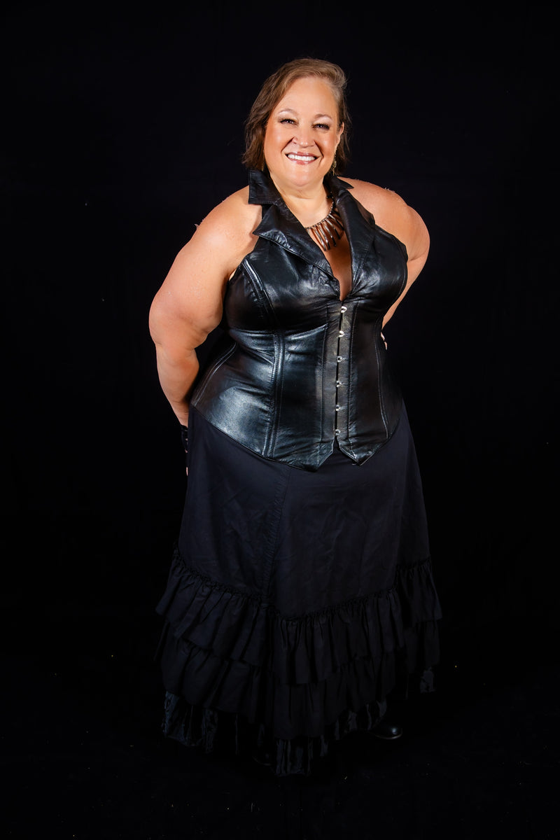 Black Leather Corset Top Vest X-Large (32 - 36 Inches) / Black Leather Black Leather Corset Top Vest X-Large (32 - 36 Inches) / Black Leather