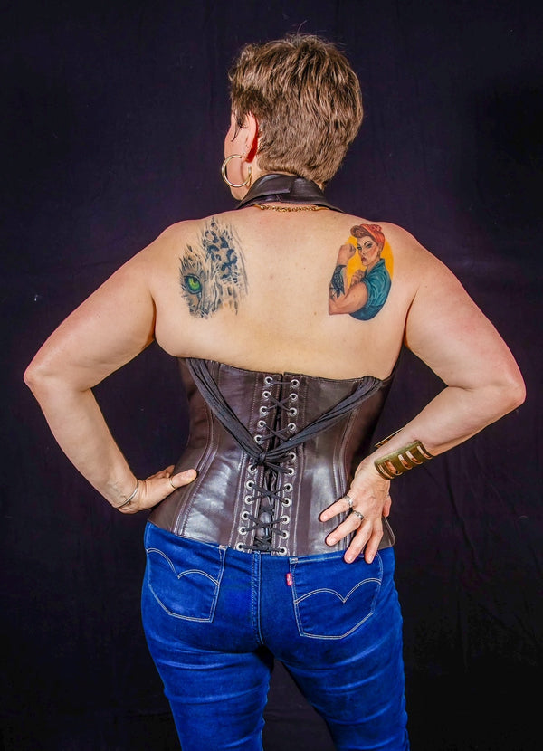 Leather Overbust Corsevest; Brown Overbust