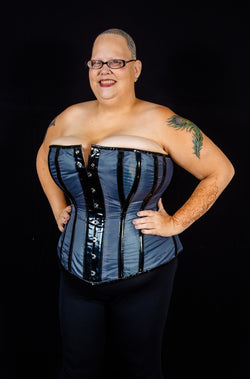 Silk Overbust Corset; Curvy Canvas in Grey with Black Overbust