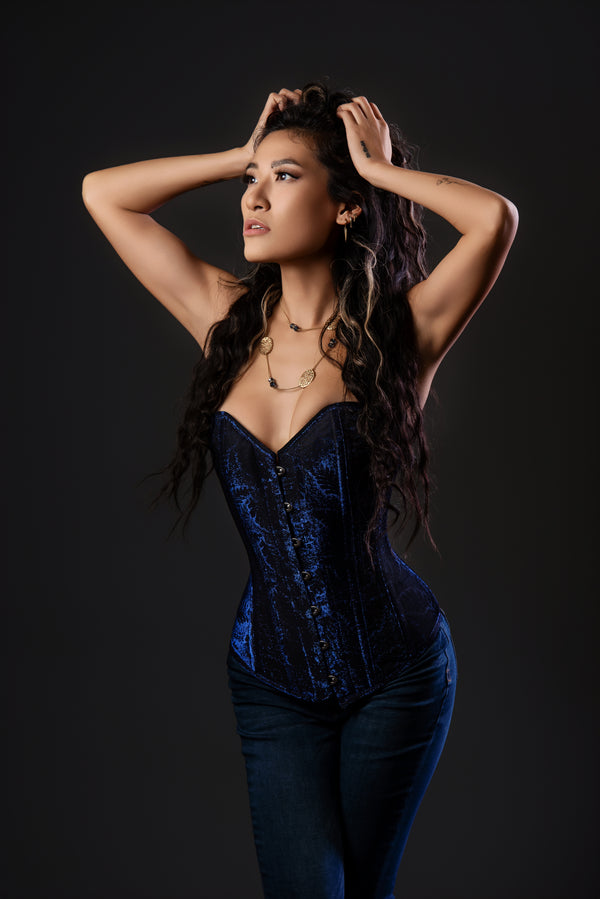 Silk Overbust Corset; Sparkle Blue