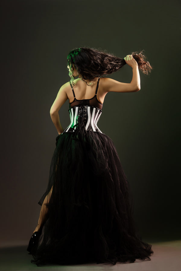 Leather Underbust Cincher; Striped in Black & White