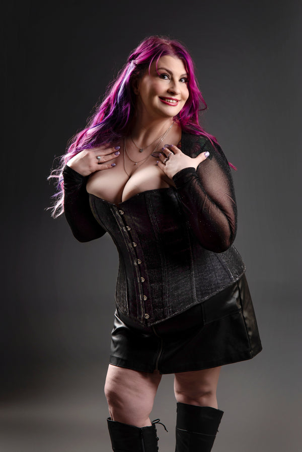 Silk Overbust Corset; Sparkle Silver