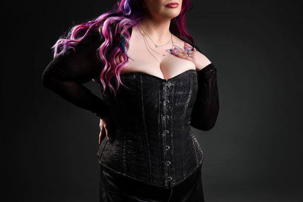 Silk Overbust Corset; Sparkle Silver