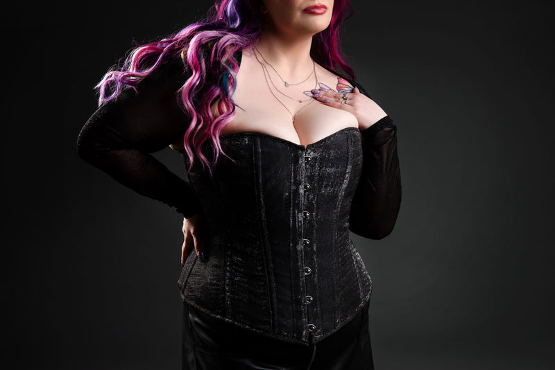 Silk Overbust Corset; Sparkle Silver