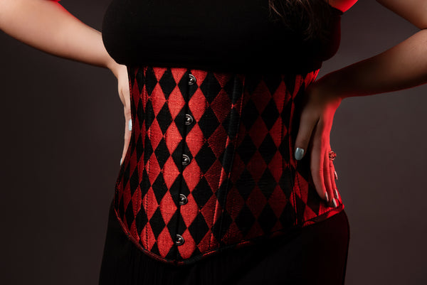 Silk Underbust Cincher; Harlequin in Black & Red