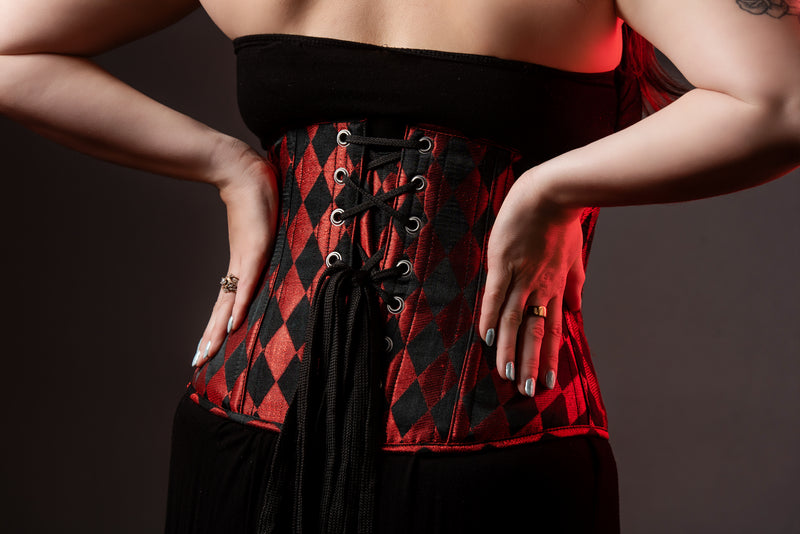 Silk Underbust Cincher; Harlequin in Black & Red