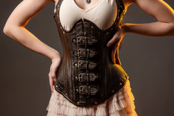Leather Underbust Corset; Buckle Halter in Brown