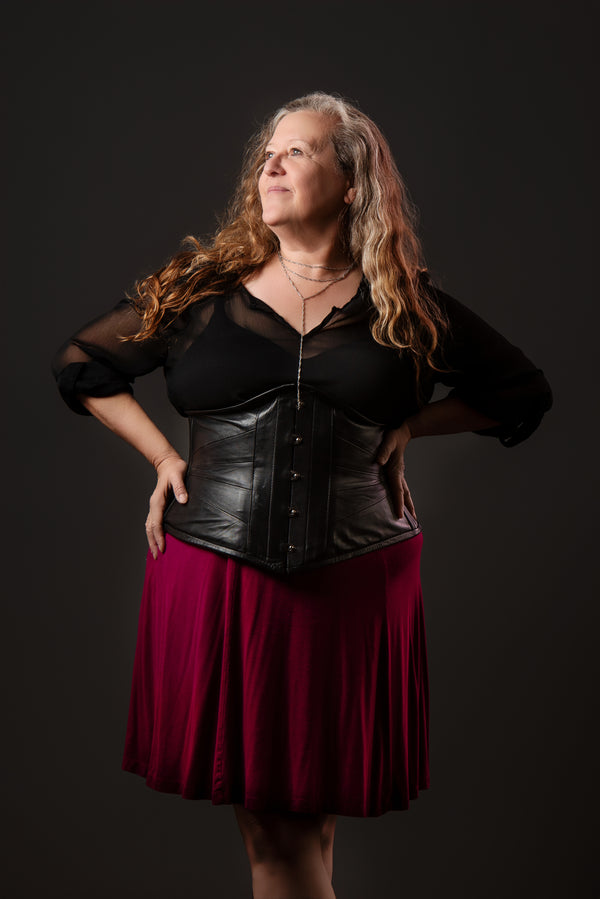 Leather Underbust Cincher; Geometric in all Black