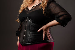 Leather Underbust Cincher; Geometric in all Black