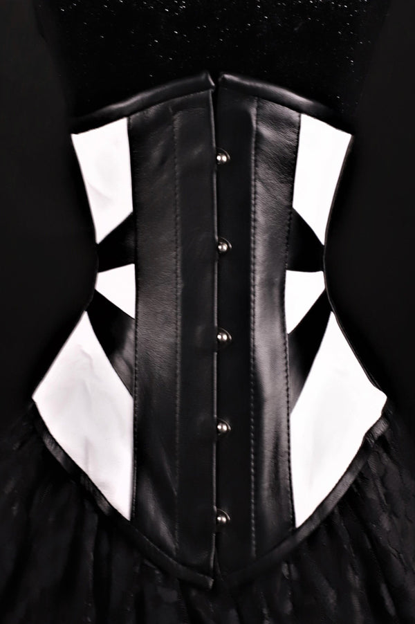 Geometric Black And White Leather Underbust Corset