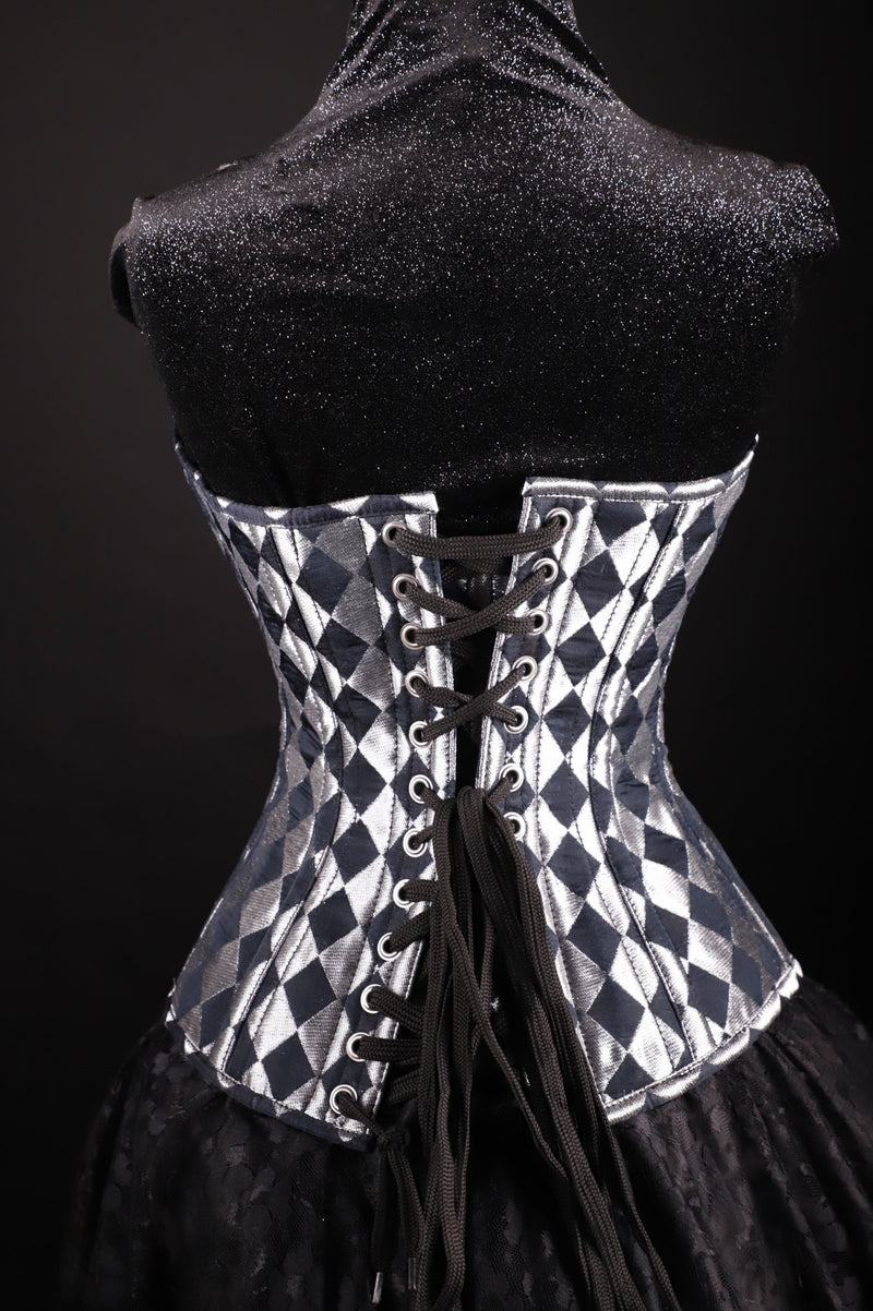 Harlequin Silk Overbust Black And Silver