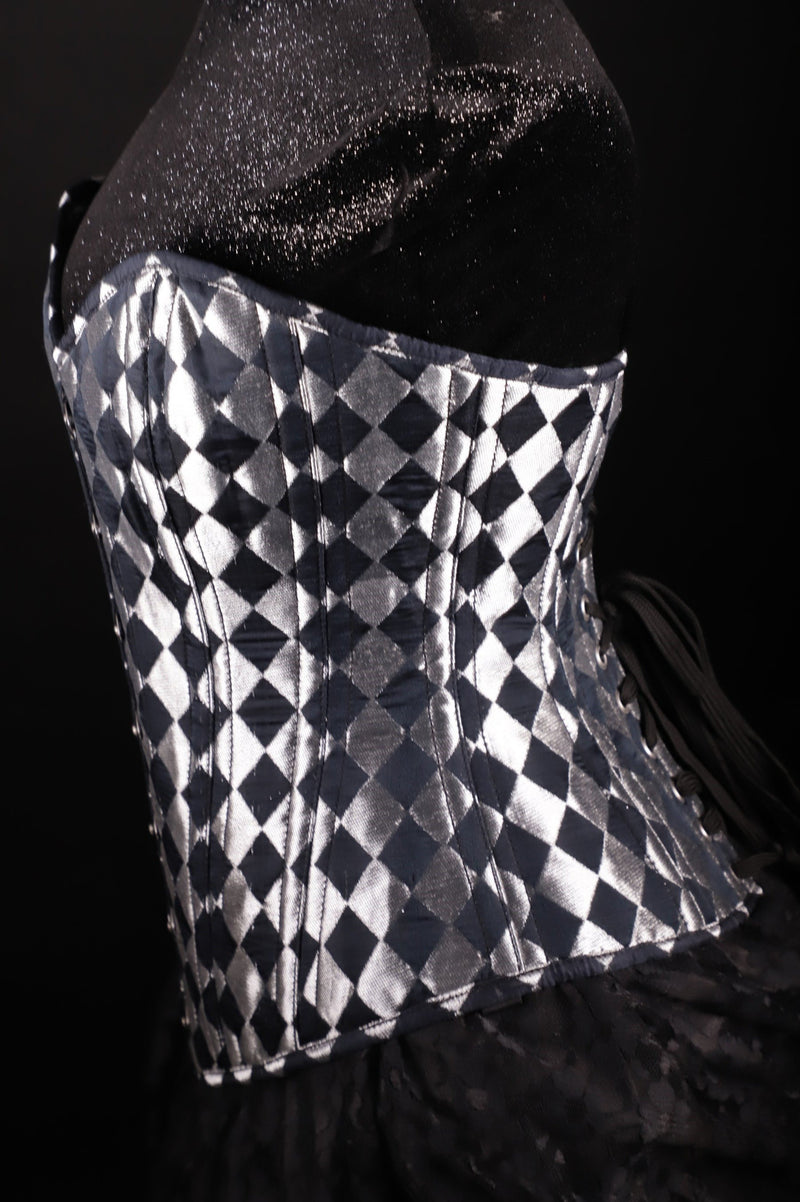 Harlequin Silk Overbust Black And Silver