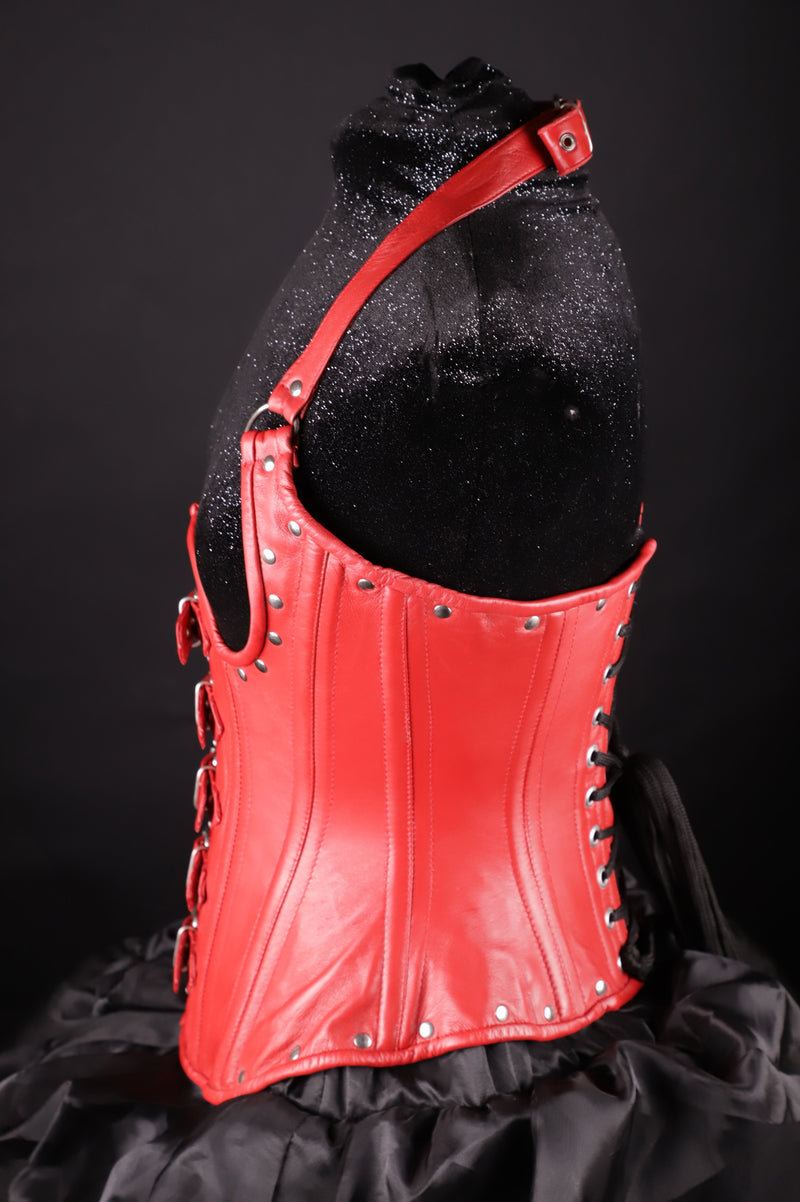 Buckle Halter Red Leather Corset Underbust