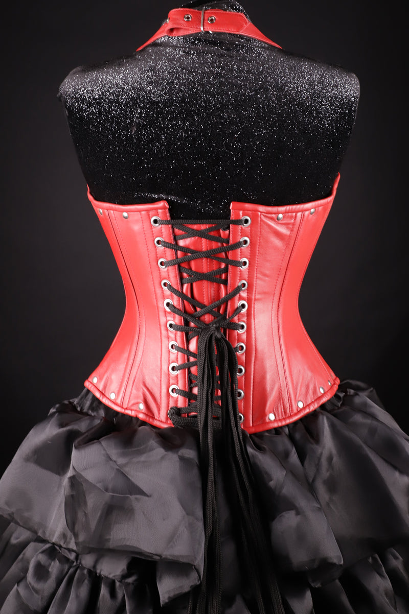 Buckle Halter Red Leather Corset Underbust