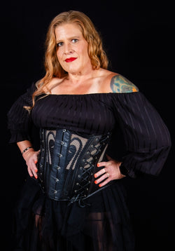 Leather Underbust Cincher; Leather and Lace in Black Underbust