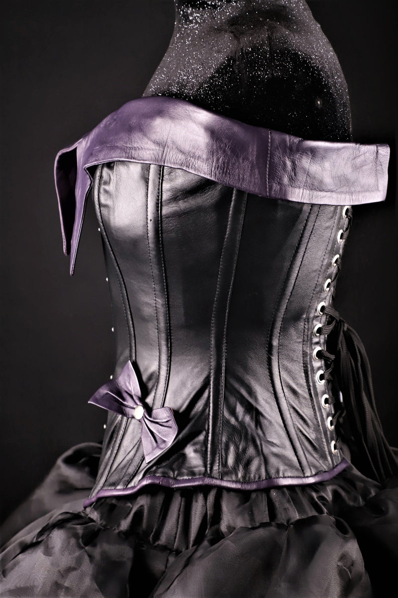 Pin-Up Girl Black And Purple Leather Corset Overbust