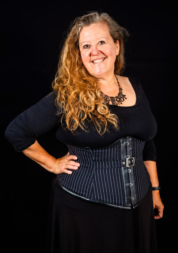 Silk Underbust Cincher; Pinstripe in Black & Grey Underbust