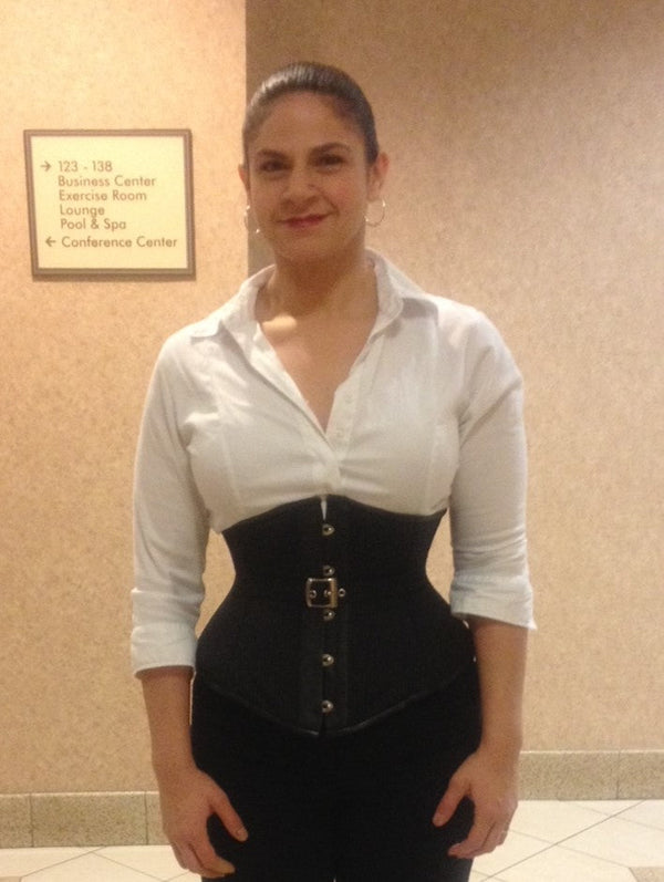 Silk Underbust Cincher; Pinstripe in Black & Grey Underbust
