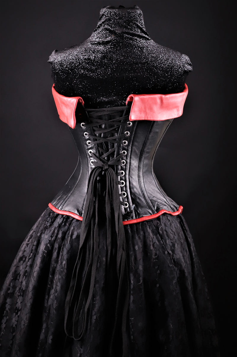 Pin-Up Girl Black And Red Leather Corset Overbust