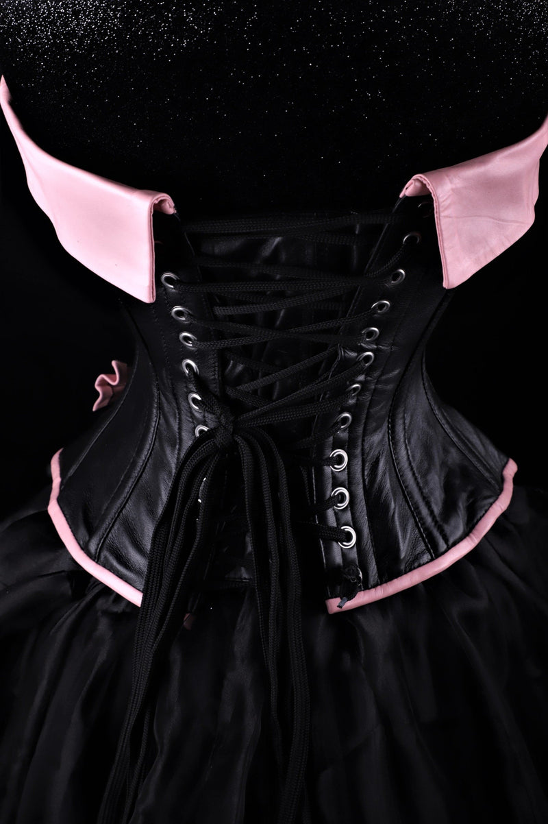Pin-Up Girl Black And Pink Leather Corset Overbust