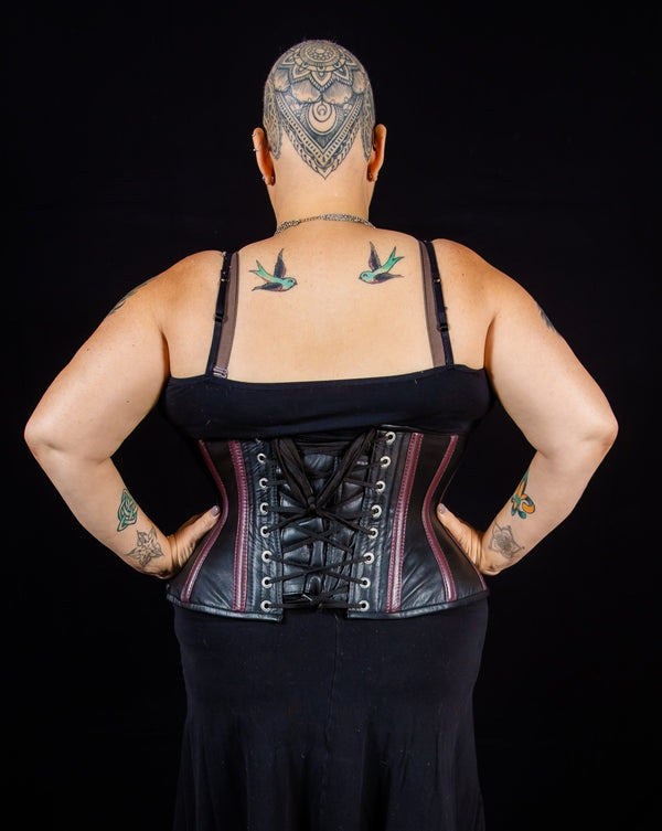 Leather Underbust Cincher; Striped in Black & Purple Underbust