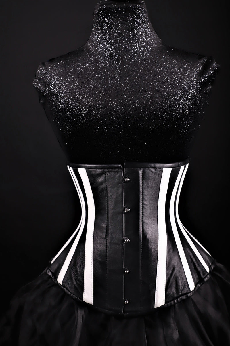 Stripes Black And White Leather Underbust Corset