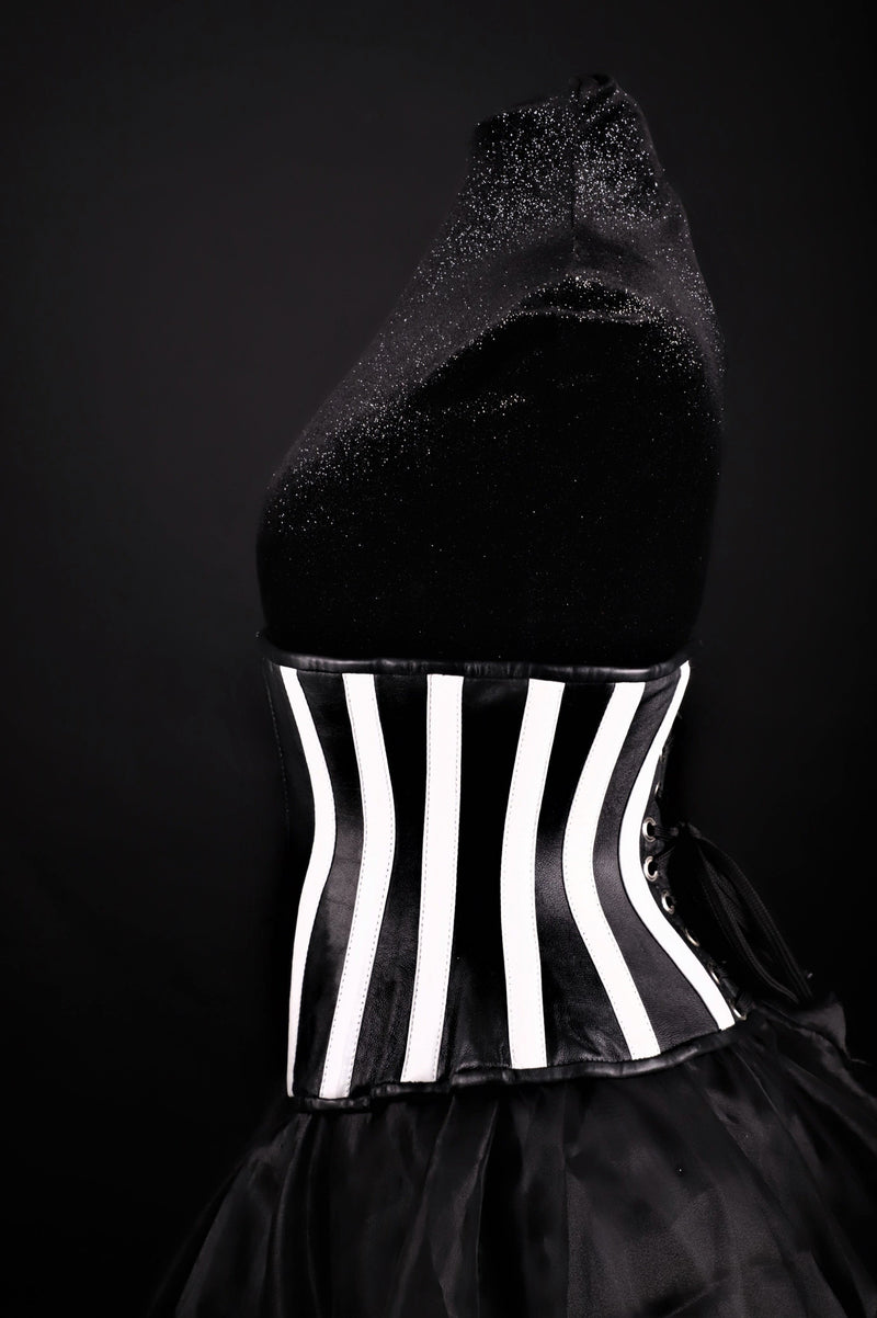 Stripes Black And White Leather Underbust Corset
