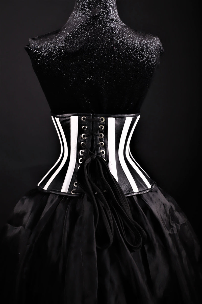 Stripes Black And White Leather Underbust Corset