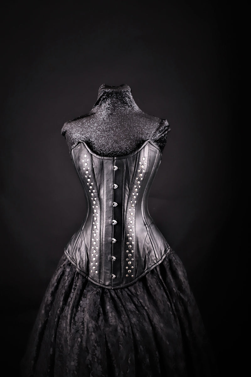 Studded Beauty Black With Faux Crock Insert Corset Overbust