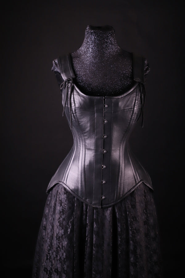 Tulip Leather Black Corset Overbust