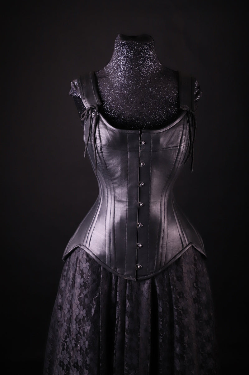 Tulip Leather Black Corset Overbust
