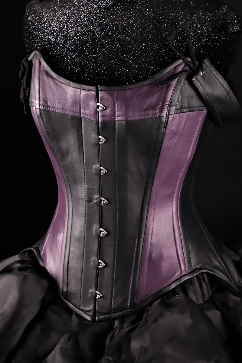 Tulip Black Purple Leather Corset Overbust