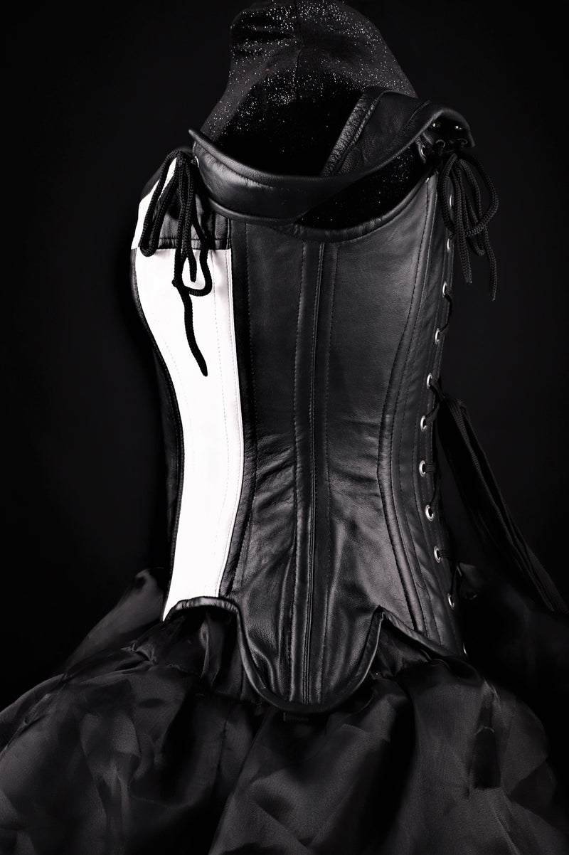 Tulip Leather Black White Corset Overbust