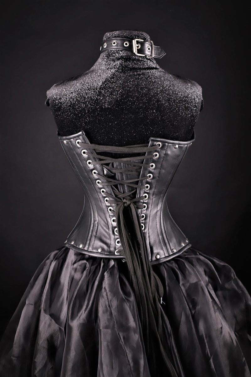Buckle Halter Black Leather Corset Underbust