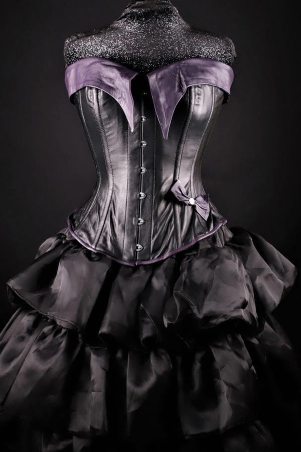 Pin-Up Girl Black And Purple Leather Corset Overbust