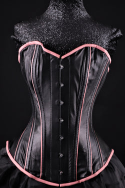 Piping Leather Black And Pink Corset Overbust